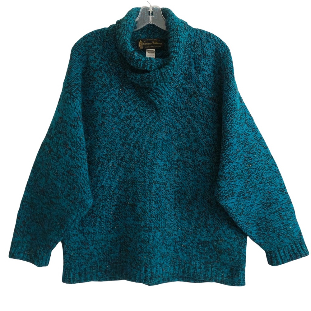 Vintage Lanimer Knitwear Handframed Teal Ragg Wool Oversized Sweater XL EPC